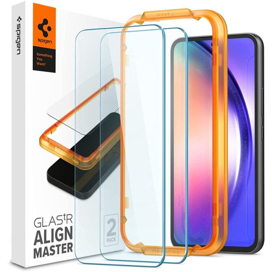 Προστατευτική μεμβράνη οθόνης Spigen GlastR Align Master για Samsung Galaxy A54 A546, Ασφαλισμένο γυαλί, Πλήρης κόλλα, Σετ 2 τεμαχίων AGL05966