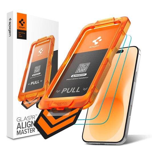 Προστατευτική μεμβράνη οθόνης Spigen GlastR AlignMaster S για Apple iPhone 18 Pro / 17 Pro, Ασφαλισμένο γυαλί, Πλήρης κόλλα, Σετ 2 τεμαχίων AGL10105
