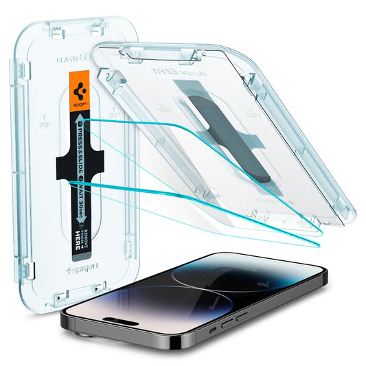 Προστατευτική Μεμβράνη Οθόνης Spigen GlastR EZ FIT για Apple iPhone 14 Pro, Ενισχυμένο Γυαλί, Πλήρης Κόλληση, Σετ 2 τεμαχίων