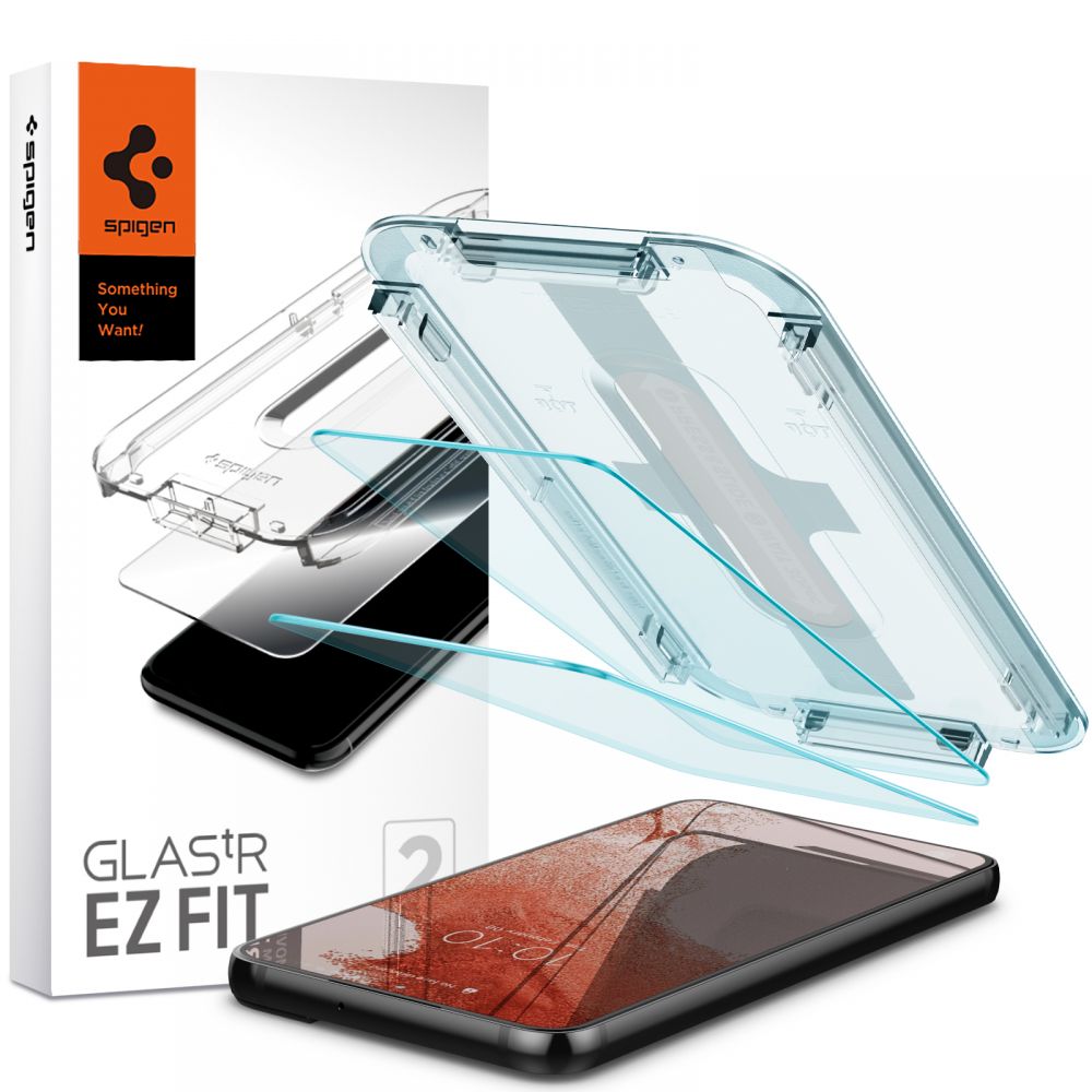Προστατευτική μεμβράνη οθόνης Spigen GlastR EZ FIT για Samsung Galaxy S22 5G S901, Ασφαλισμένο γυαλί, Πλήρης κόλλα, Σετ 2 τεμαχίων AGL04151