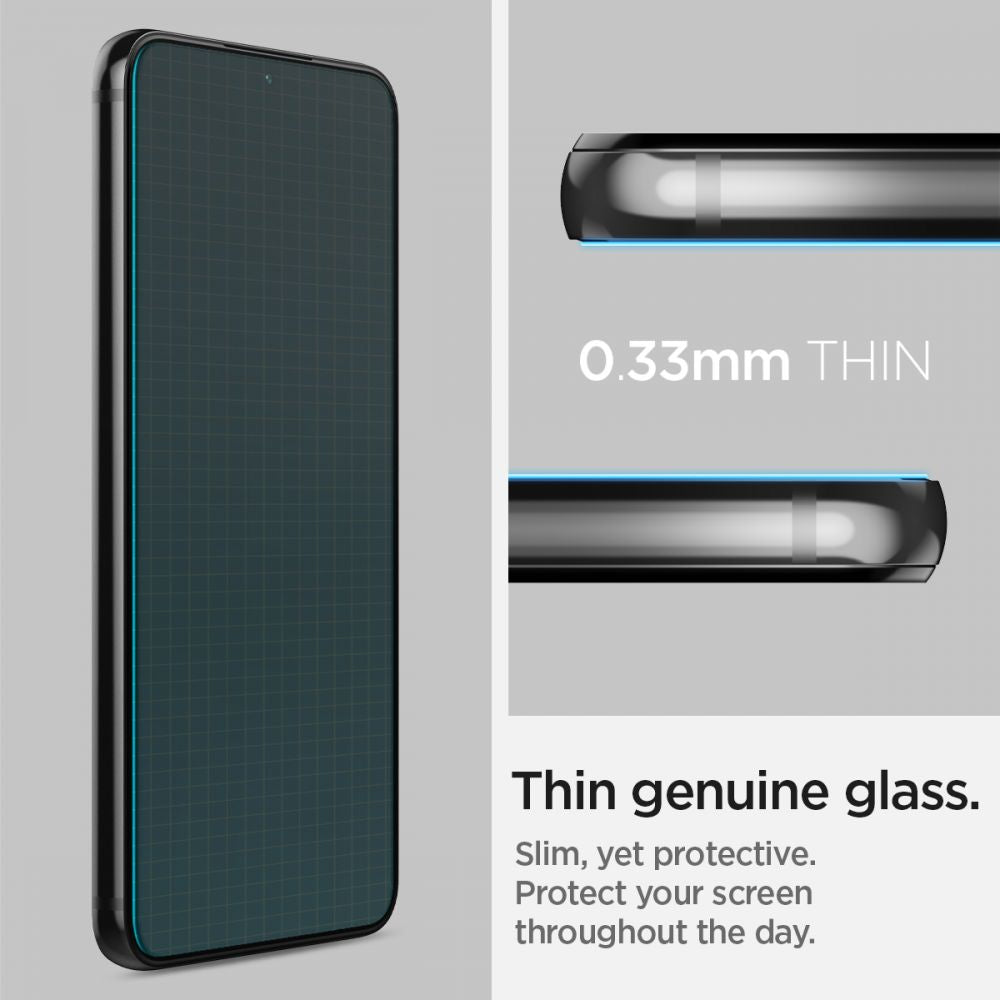 Προστατευτική μεμβράνη οθόνης Spigen GlastR EZ FIT για Samsung Galaxy S22 5G S901, Ασφαλισμένο γυαλί, Πλήρης κόλλα, Σετ 2 τεμαχίων AGL04151