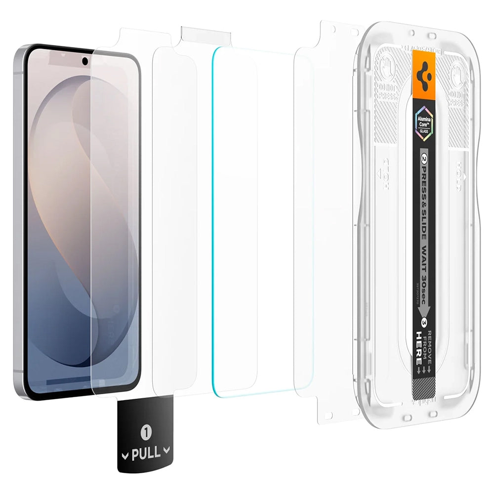 Προστατευτική μεμβράνη οθόνης Spigen GlastR EZ FIT Pro HD για Samsung Galaxy S26 FE S741, Ασφαλισμένο γυαλί, Πλήρης κόλλα, Σετ 2 τεμαχίων AGL11811