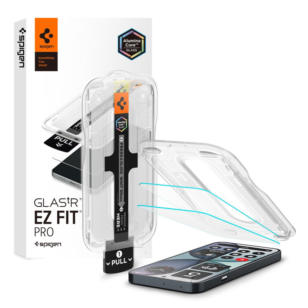 Προστατευτική μεμβράνη οθόνης Spigen GlastR EZ FIT Pro για Nothing Phone (4a), tempered glass, πλήρης κόλλα, σετ 2 τεμαχίων AGL11682