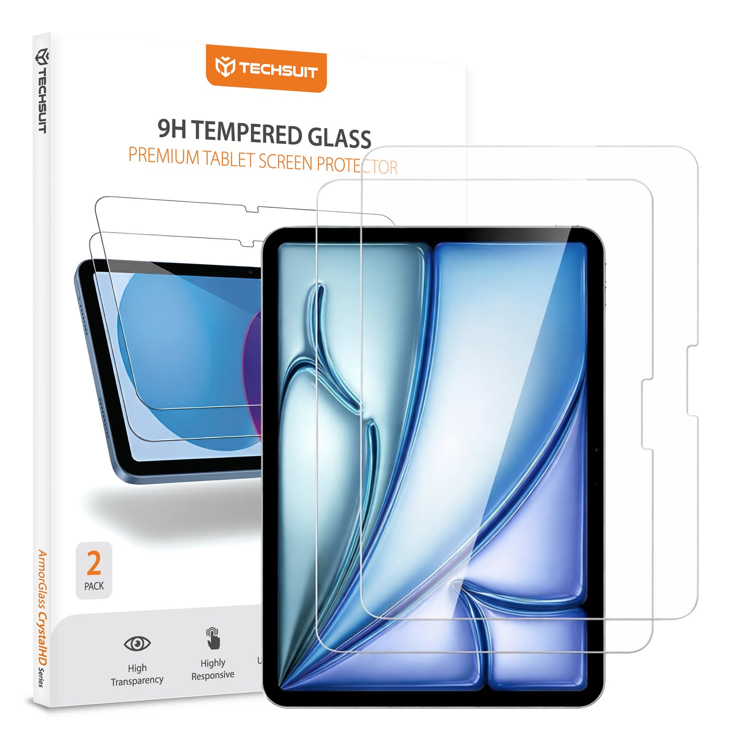 Προστατευτική μεμβράνη οθόνης Techsuit ArmorGlass CrystalHD για Apple iPad Air 11 (2026) / Air 11 (2025), Ενισχυμένο Γυαλί, Πλήρης Κόλλα, Σετ 2 τεμαχίων