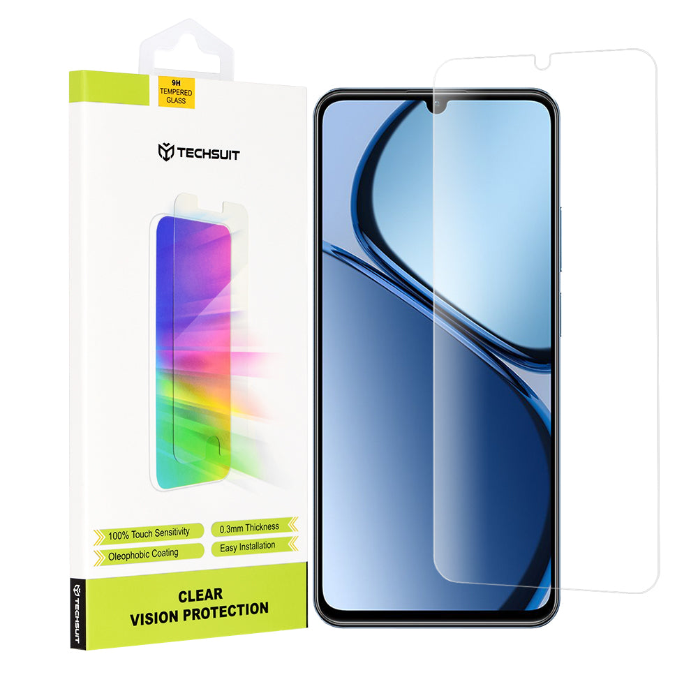 Προστατευτική Μεμβράνη Οθόνης Techsuit Clear Vision για Realme C63 / C61, Ενισχυμένο Γυαλί, Πλήρης Κόλληση, Διαφανής