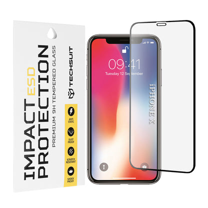 Προστατευτική μεμβράνη οθόνης Techsuit για Apple iPhone 11 Pro / XS / X, Ασφαλισμένο γυαλί, Πλήρης κόλλα, Μαύρο