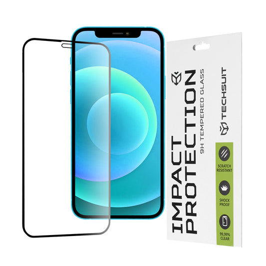 Προστατευτική μεμβράνη οθόνης Techsuit για Apple iPhone 12 / 12 Pro, Ασφαλισμένο γυαλί, Full Glue, 111D, Μαύρο