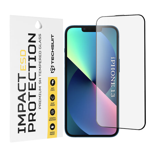 Προστατευτική μεμβράνη οθόνης Techsuit για Apple iPhone 14 / 13 Pro / 13, Ασφαλισμένο γυαλί, Πλήρης κόλλα, Μαύρο