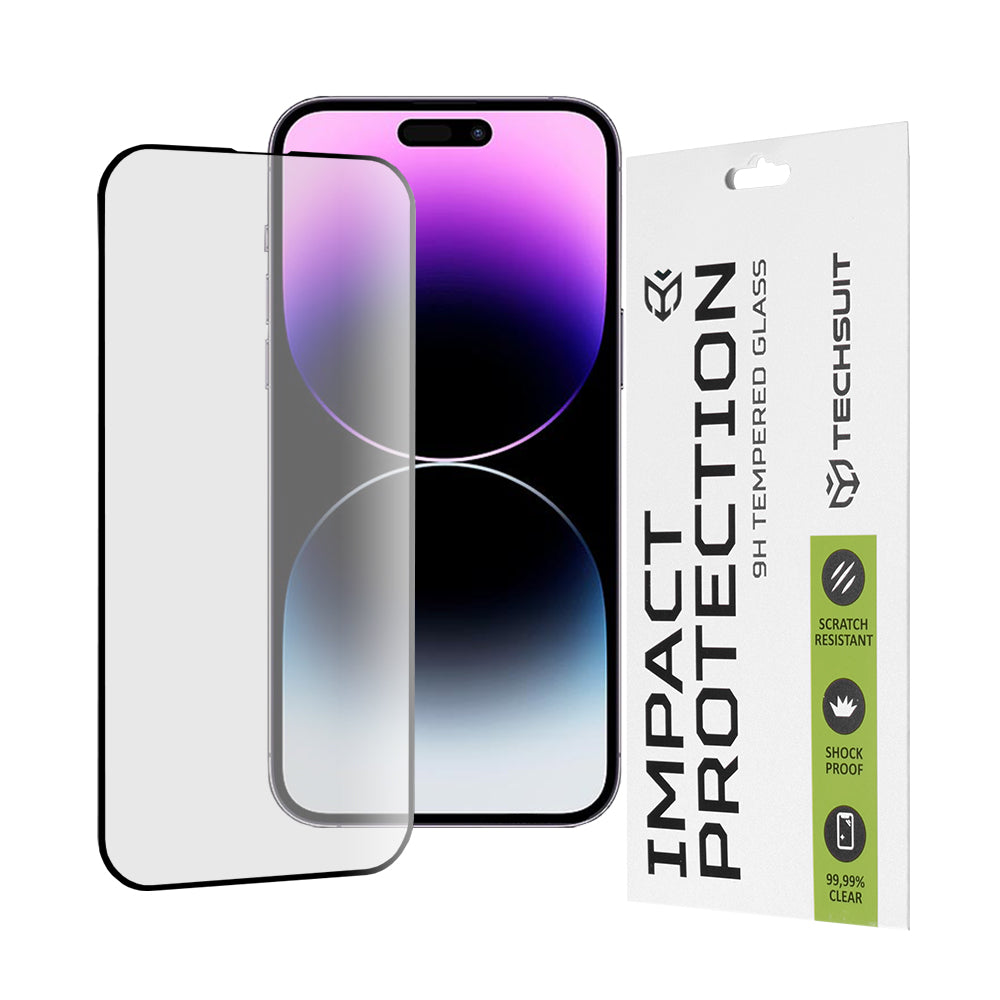Προστατευτική μεμβράνη οθόνης Techsuit για Apple iPhone 14 Pro Max, Ασφαλισμένο γυαλί, Full Glue, 111D, Μαύρο