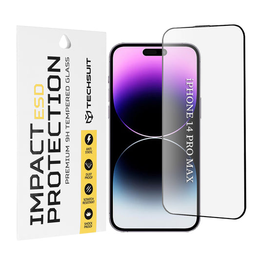 Προστατευτική μεμβράνη οθόνης Techsuit για Apple iPhone 14 Pro Max, Ασφαλισμένο γυαλί, Πλήρης κόλλα, Μαύρο