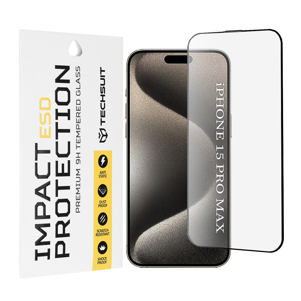 Προστατευτική μεμβράνη οθόνης Techsuit για Apple iPhone 15 Pro Max, Ασφαλισμένο γυαλί, Πλήρης κόλλα, Μαύρο