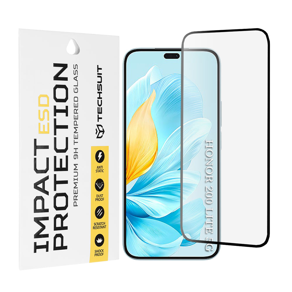 Προστατευτική μεμβράνη οθόνης Techsuit για Honor 200 Lite, ασφαλισμένο γυαλί, πλήρης κόλλα, μαύρο