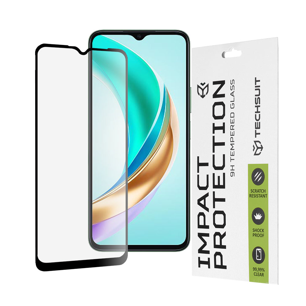 Προστατευτική μεμβράνη οθόνης Techsuit για Honor X6b, ασφαλισμένο γυαλί, πλήρης κόλλα, 111D, μαύρο