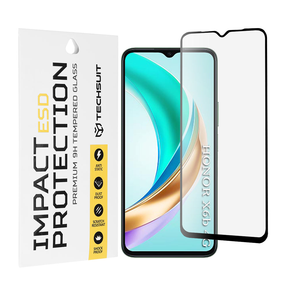 Προστατευτική μεμβράνη οθόνης Techsuit για Honor X6b, ασφαλισμένο γυαλί, πλήρης κόλλα, μαύρο
