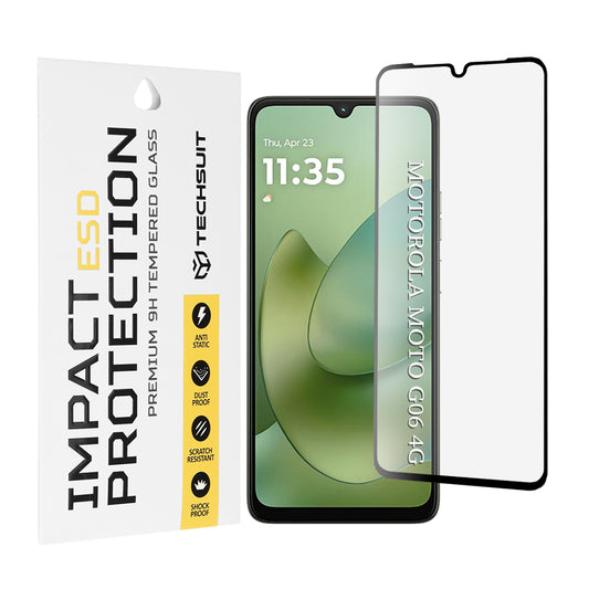 Προστατευτική Μεμβράνη Οθόνης Techsuit για Motorola Moto G06 Power / G06, Ενισχυμένο Γυαλί, Πλήρης Κόλληση, Μαύρη