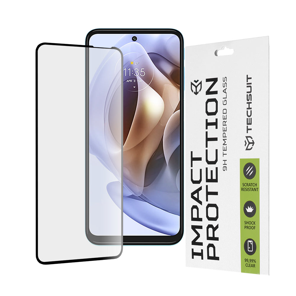 Προστατευτική μεμβράνη οθόνης Techsuit για Motorola Moto G62 5G / G31 / G41 / G71 5G, Ασφαλισμένο γυαλί, Full Glue, 111D, Μαύρο