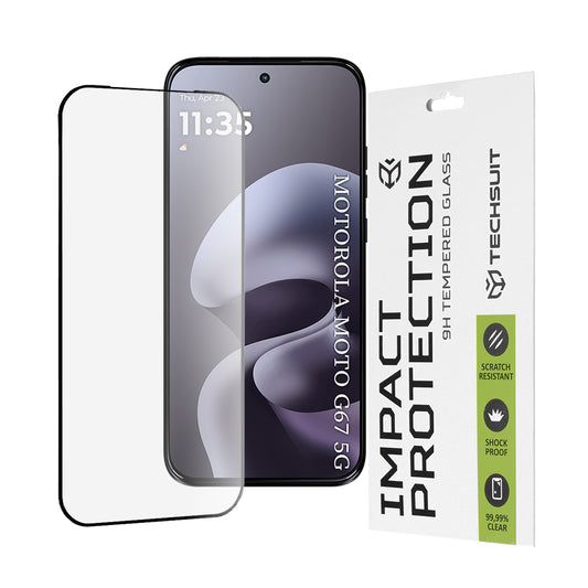 Προστατευτική Μεμβράνη Οθόνης Techsuit για Motorola Moto G77 / G67, Ενισχυμένο Γυαλί, Full Glue, 111D, Μαύρη