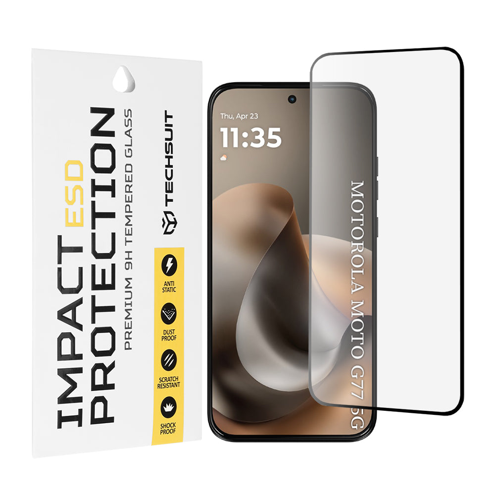 Προστατευτική μεμβράνη οθόνης Techsuit για Motorola Moto G77 / G67, Ασφαλισμένο γυαλί, Πλήρης κόλλα, Μαύρο