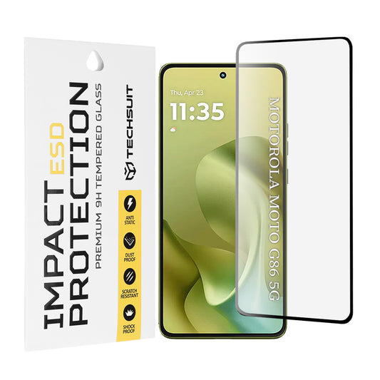 Προστατευτική μεμβράνη οθόνης Techsuit για Motorola Moto G86 Power / G86, Ασφαλισμένο γυαλί, Πλήρης κόλλα, Μαύρο
