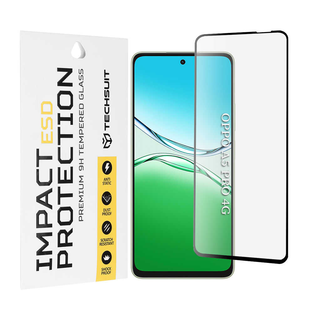 Προστατευτική μεμβράνη οθόνης Techsuit για Oppo A5 Pro 4G / A5 Pro, Ασφαλισμένο γυαλί, Πλήρης κόλλα, Μαύρο