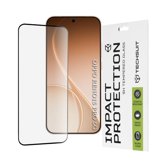 Προστατευτική Μεμβράνη Οθόνης Techsuit για Oppo Reno15 Pro, Ενισχυμένο Γυαλί, Full Glue, 111D, Μαύρη