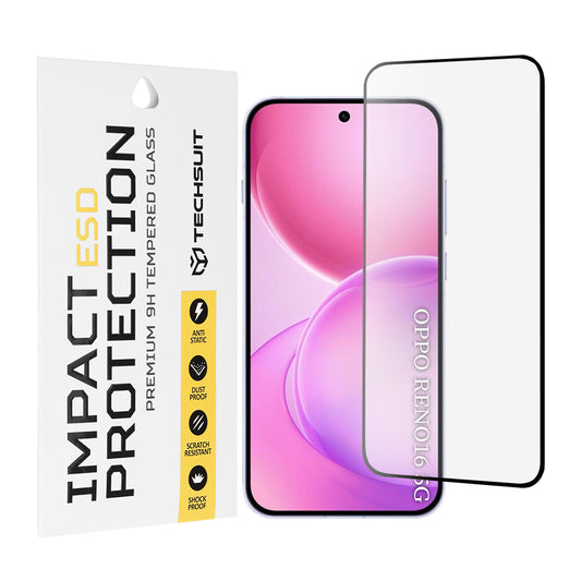 Προστατευτική μεμβράνη οθόνης Techsuit για Oppo Reno16 / Reno16 Pro, Ασφαλισμένο γυαλί, Πλήρης κόλλα, Μαύρο