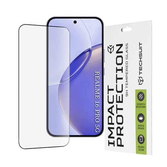 Προστατευτική Μεμβράνη Οθόνης Techsuit για Realme 16 Pro, Ενισχυμένο Γυαλί, Full Glue, 111D, Μαύρη