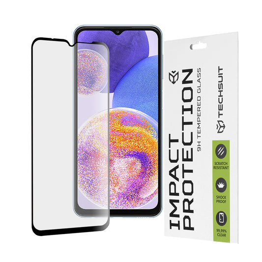 Προστατευτική μεμβράνη οθόνης Techsuit για Samsung Galaxy M13 M135 / F13 E135 / A23 5G A236 / A23 A235, Ασφαλισμένο γυαλί, Full Glue, 111D, Μαύρο