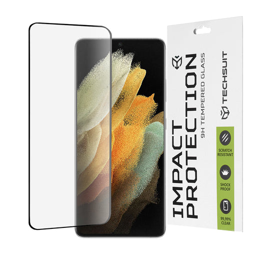 Προστατευτική μεμβράνη οθόνης Techsuit για Samsung Galaxy S21 Ultra 5G G998, Ασφαλισμένο γυαλί, Full Glue, 111D, Μαύρο