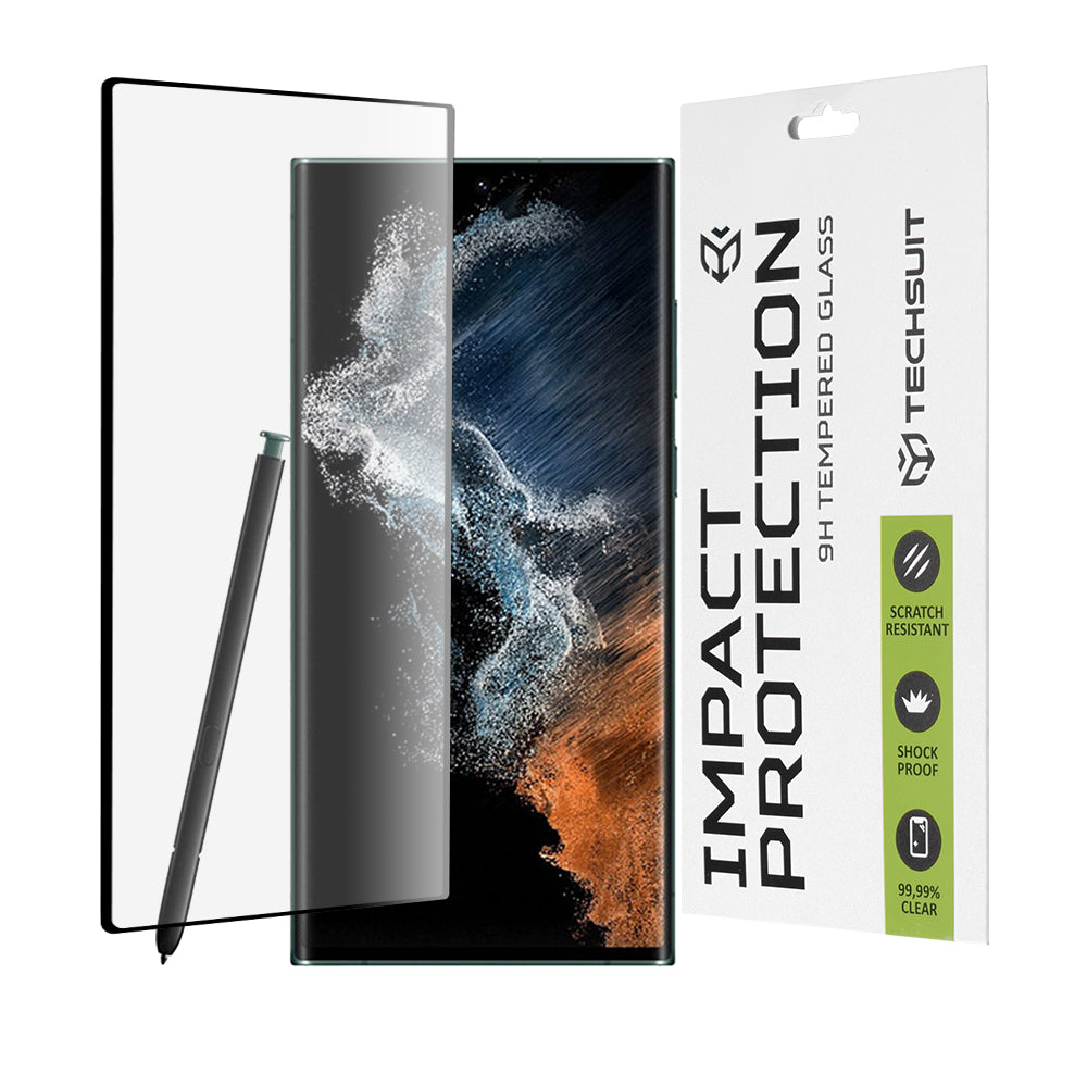 Προστατευτική μεμβράνη οθόνης Techsuit για Samsung Galaxy S22 Ultra 5G S908, Ασφαλισμένο γυαλί, Full Glue, 111D, Μαύρο