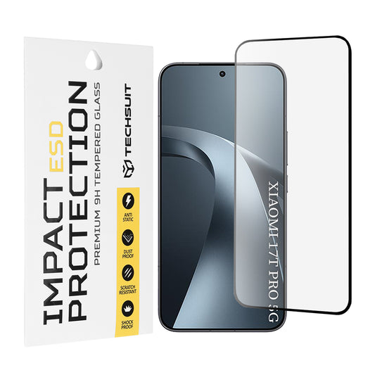 Προστατευτική μεμβράνη οθόνης Techsuit για Xiaomi 17T Pro, Ασφαλισμένο γυαλί, Πλήρης κόλλα, Μαύρο