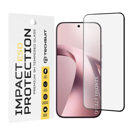 Προστατευτική μεμβράνη οθόνης Techsuit για Xiaomi 17T, ασφαλισμένο γυαλί, πλήρης κόλλα, μαύρο