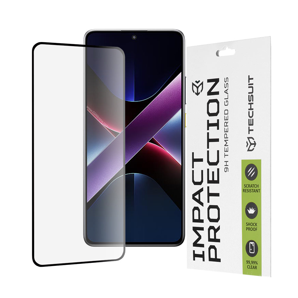 Προστατευτική μεμβράνη οθόνης Techsuit για Xiaomi Poco X7 Pro, ασφαλισμένο γυαλί, πλήρης κόλλα, 111D, μαύρο