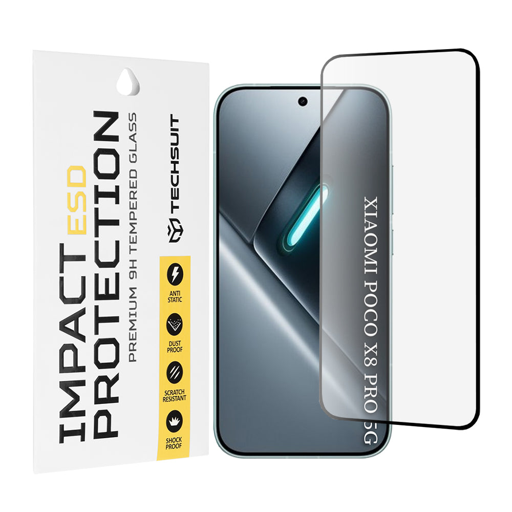 Προστατευτική μεμβράνη οθόνης Techsuit για Xiaomi Poco X8 Pro, ασφαλισμένο γυαλί, πλήρης κόλλα, μαύρο