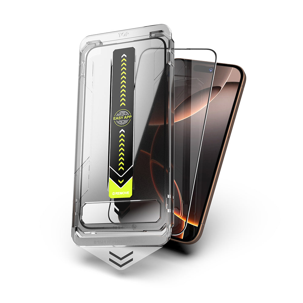 Προστατευτική μεμβράνη οθόνης Techsuit TitanGlass για Apple iPhone 17e / 16e / 14 / 13 Pro, Ασφαλισμένο γυαλί, Πλήρης κόλλα, Μαύρο