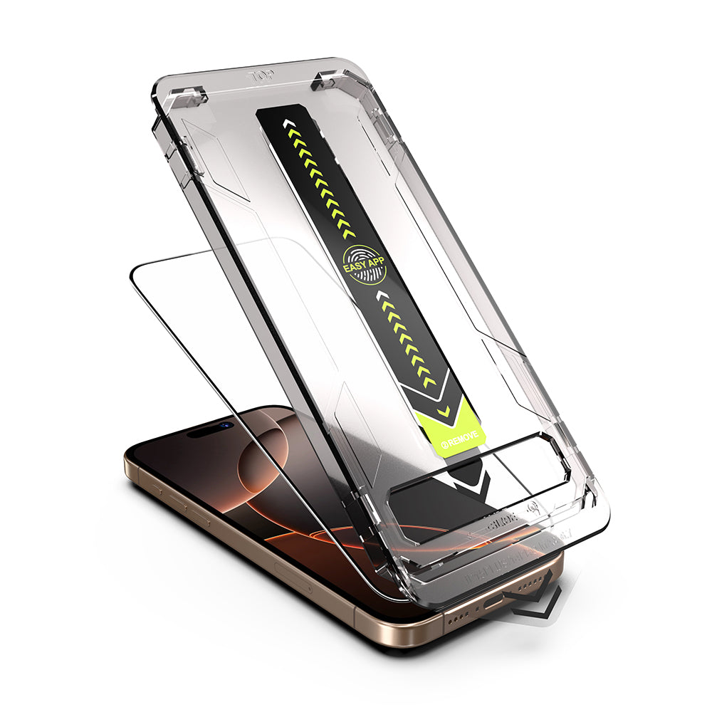 Προστατευτική μεμβράνη οθόνης Techsuit TitanGlass για Apple iPhone 17e / 16e / 14 / 13 Pro, Ασφαλισμένο γυαλί, Πλήρης κόλλα, Μαύρο