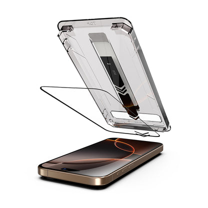 Προστατευτική μεμβράνη οθόνης Techsuit TitanGlass για Apple iPhone 17e / 16e / 14 / 13 Pro, Ασφαλισμένο γυαλί, Πλήρης κόλλα, Μαύρο