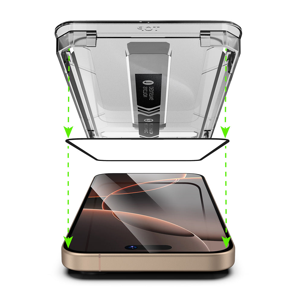 Προστατευτική μεμβράνη οθόνης Techsuit TitanGlass για Apple iPhone 17e / 16e / 14 / 13 Pro, Ασφαλισμένο γυαλί, Πλήρης κόλλα, Μαύρο