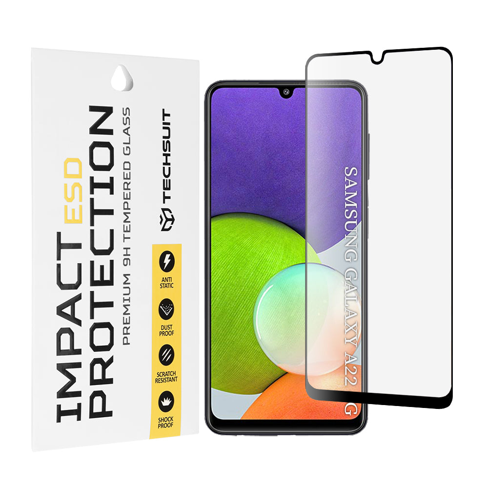 Προστατευτική μεμβράνη οθόνης Techsuit για Samsung Galaxy A22 A225, Ασφαλισμένο γυαλί, Μαύρο