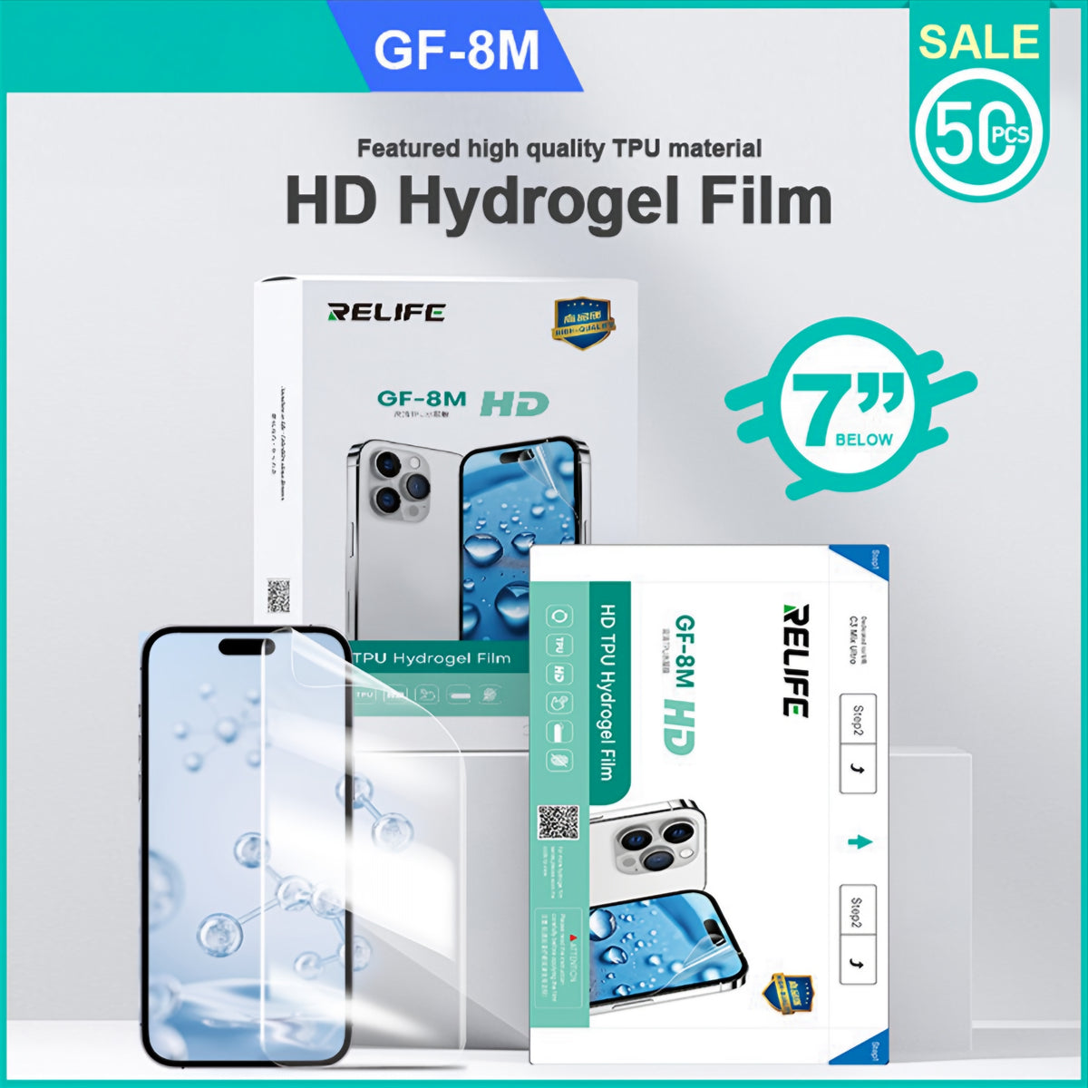 Φιλμ Υδρογέλης / TPU Relife GF-8M για Μηχάνημα Λαμιναρίσματος UV Κενό Sunshine C3 Mix Ultra, 120mm x 210mm, Σετ 50 τεμάχια