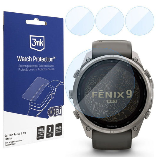 Προστατευτική Μεμβράνη 3MK FlexibleGlass για Garmin Fenix 9 Pro 51mm, Σετ 3 τεμαχίων, Ευέλικτο Γυαλί