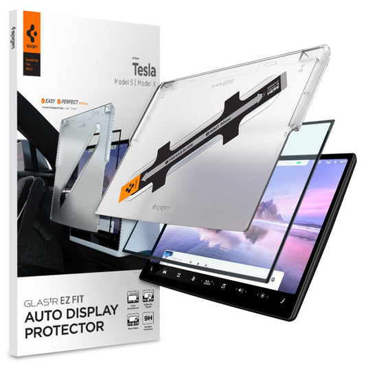 Προστατευτική Μεμβράνη Spigen GlastR EZ FIT για Πλοήγηση Tesla X / S (2022 - 2021), Ενισχυμένο Γυαλί, Μαύρο AGL04688