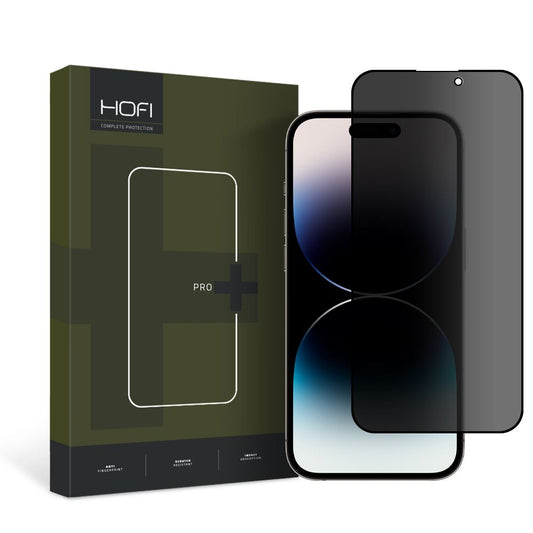 Προστατευτική μεμβράνη οθόνης Privacy HOFI PRO+ για Apple iPhone 14 Pro, Ασφαλισμένο γυαλί, Πλήρης κόλλα