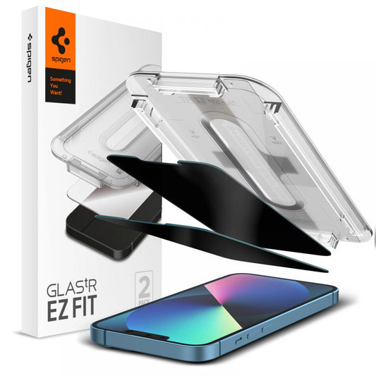 Προστατευτική Μεμβράνη Οθόνης Privacy Spigen GlastR EZ FIT για Apple iPhone 14 Plus / 13 Pro Max, Ενισχυμένο Γυαλί, Πλήρης Κόλληση, Σετ 2 τεμαχίων