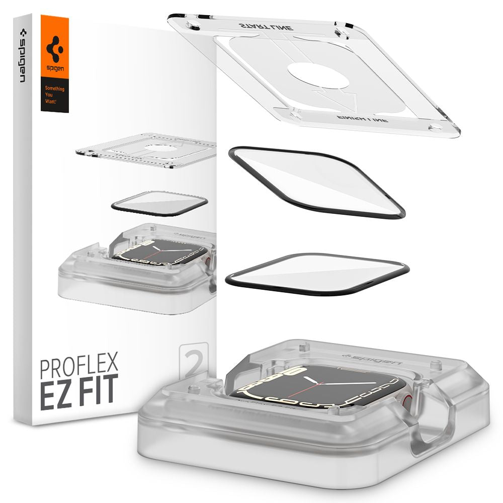 Προστατευτική μεμβράνη Spigen Proflex EZ FIT για Apple Watch 9 / 8 / 7 45mm 45mm Series, σετ 2 τεμαχίων, εύκαμπτο γυαλί