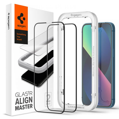 Προστατευτική Μεμβράνη Οθόνης Spigen GlastR Align Master για Apple iPhone 16e / 14, Ενισχυμένο Γυαλί, Πλήρης Κόλληση, Σετ 2 τεμαχίων, Μαύρη AGL03387
