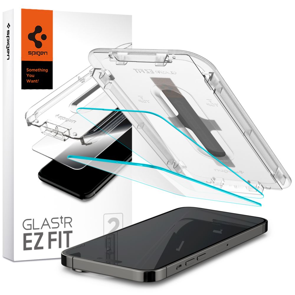 Προστατευτικό οθόνης Spigen EZ FIT για Apple iPhone 14 Pro Max, Μετριασμένο γυαλί, Πλήρης κόλληση, Σετ 2 τεμαχίων AGL05202