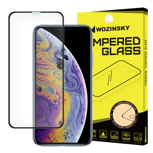 Προστατευτική μεμβράνη οθόνης WZK για Apple iPhone 11 Pro / XS / X, Ενισχυμένο γυαλί, Πλήρης κόλλα, Μαύρο