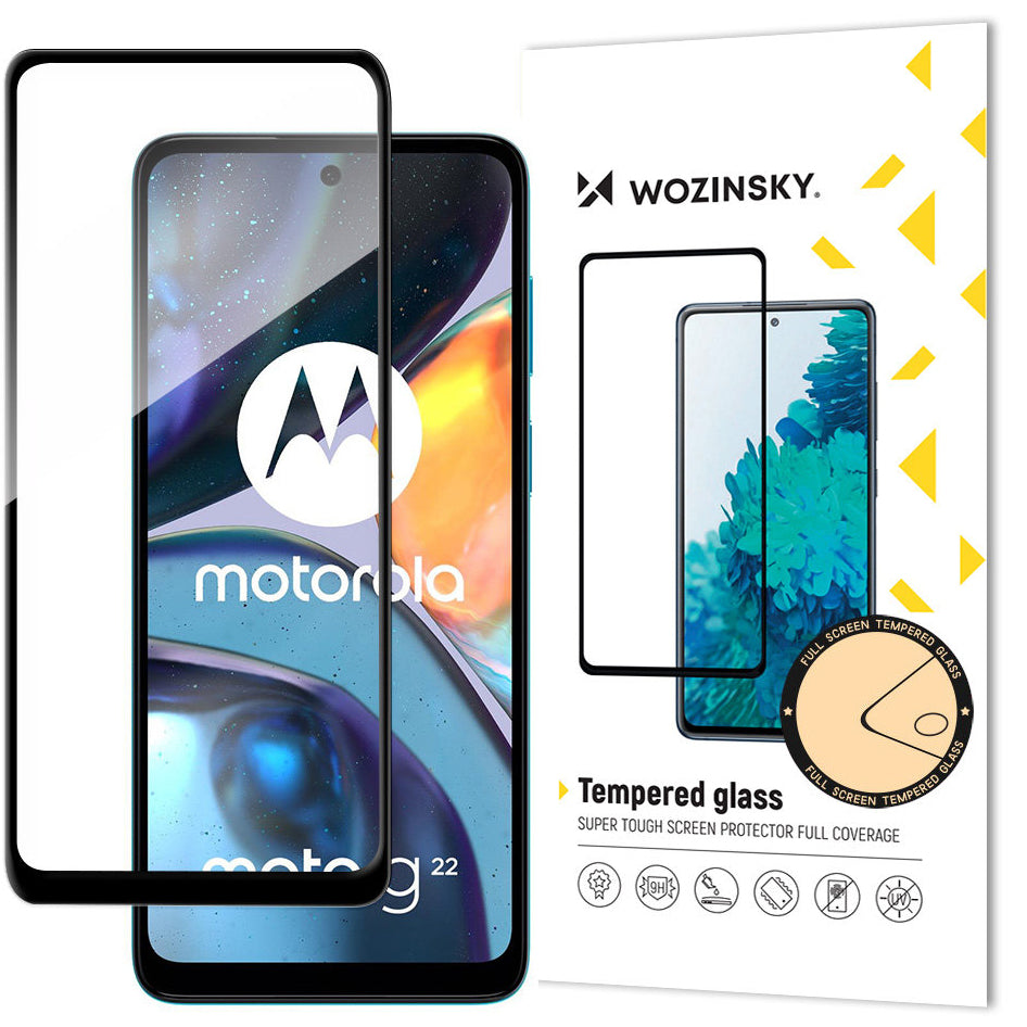 WZK Προστατευτικό οθόνης για Motorola Moto G22, Ασπίδα, Γυαλί, Πλήρης κόλληση, Μαύρο