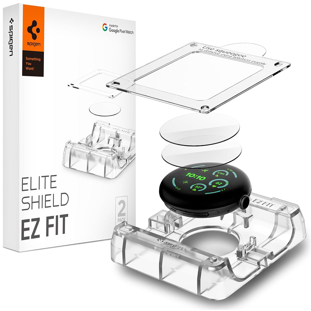Spigen Elite Shield EZ FIT Protective Film for Google Pixel Watch 41mm Series, Set of 2, Tempered Glass, Transparent AFL08524